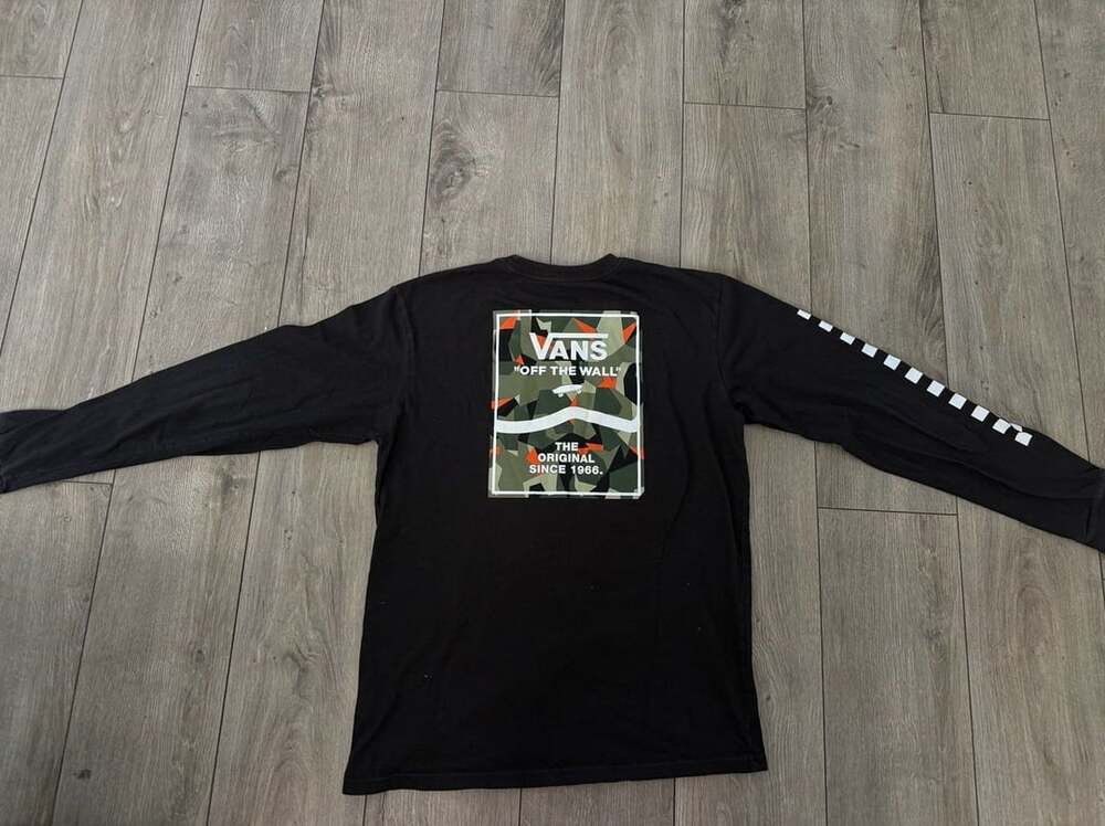 Vans Classic Fit Long Sleeve T-Shirt Black Camo Off The Wall Size YL 12-14